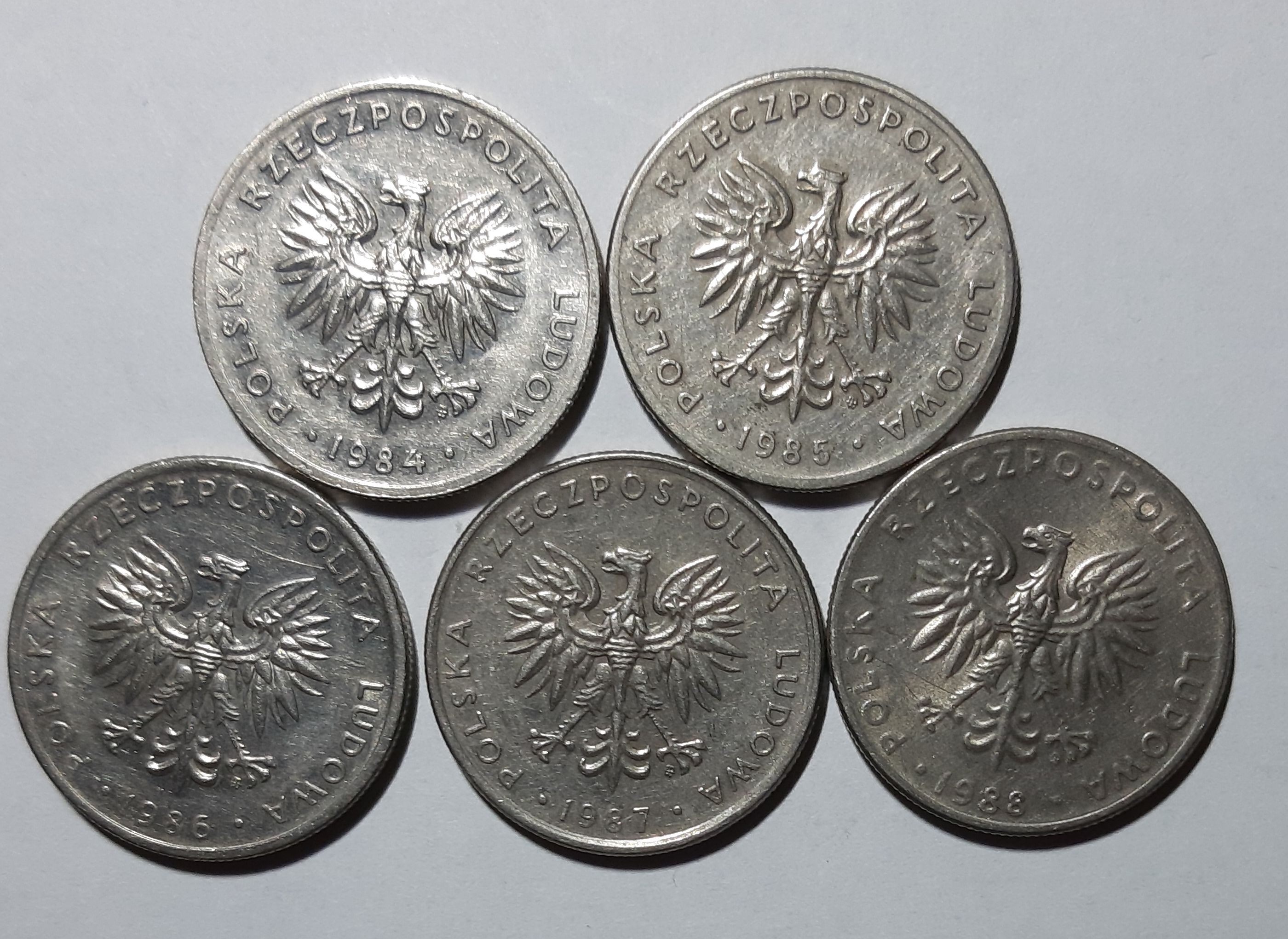 20 złotych - nominał - zestaw 5 monet - 1984-88