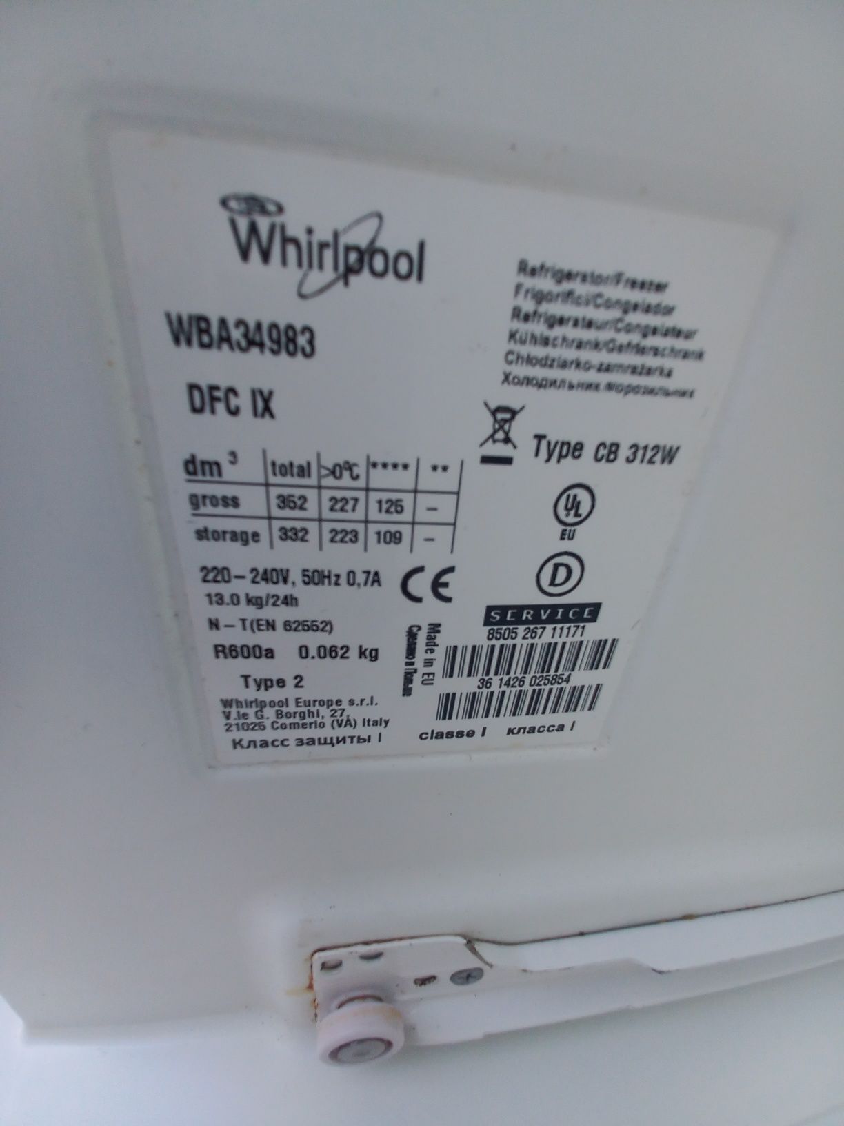 Холодильник з морозильною камерою Whirlpool WBA 34983 DFC IX