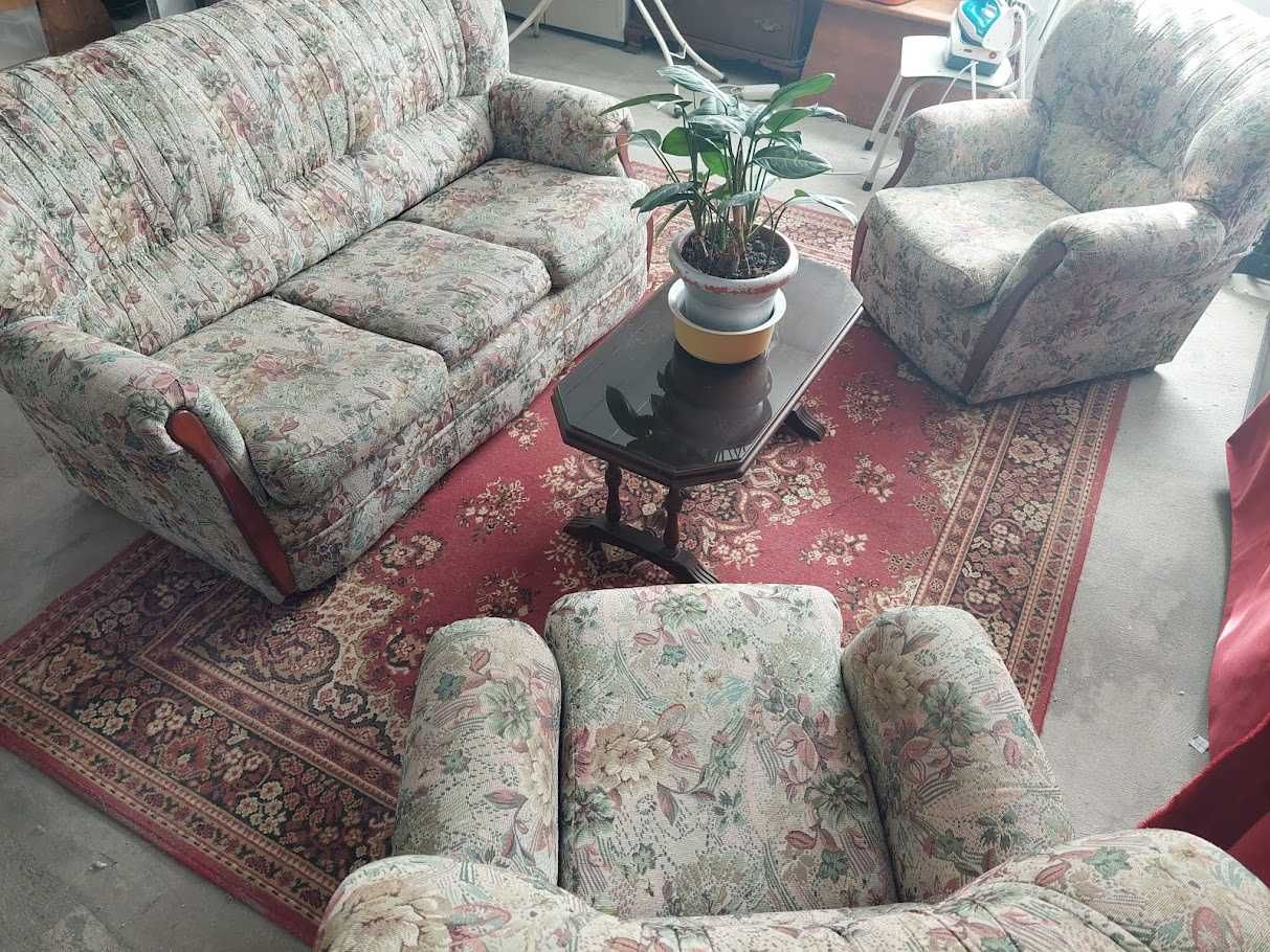 Sofá cama + 2 cadeiras + Mesa de centro + Carpete