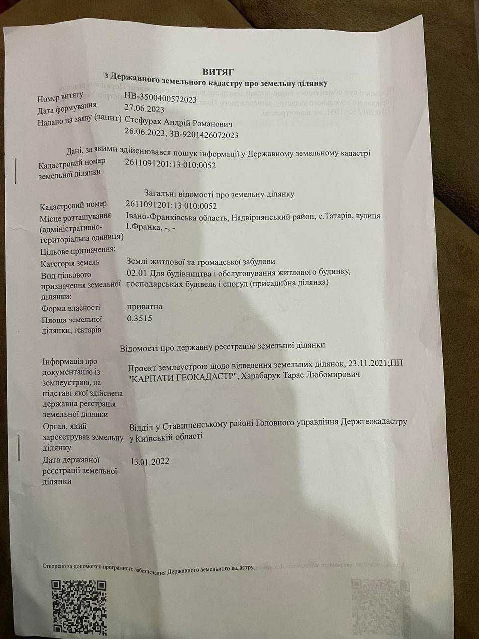 Продається земельна ділянка в с.Татарів 35 соток