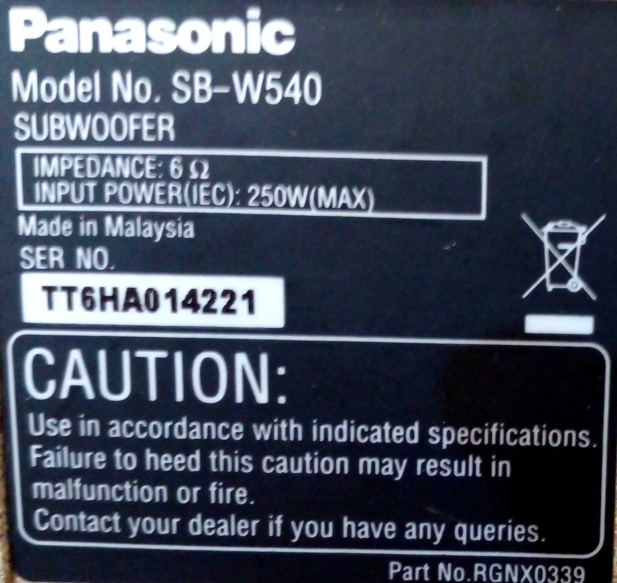 Subwoofer  Panasonic 250 W (Ватт) Acoustic System