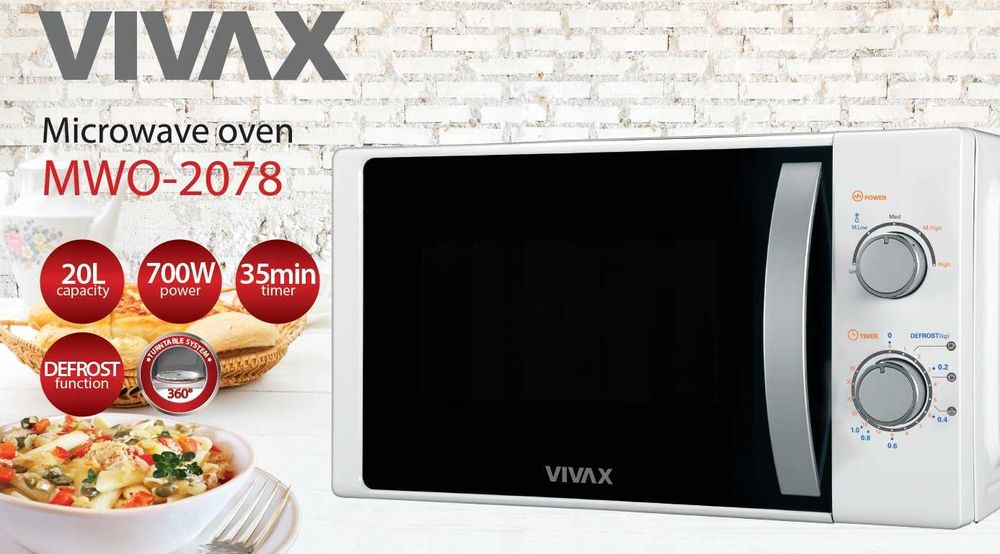 Kuchenka Mikrofalowa Mikrofalówka 20L 700W Biała 5 Mocy MWO-2078