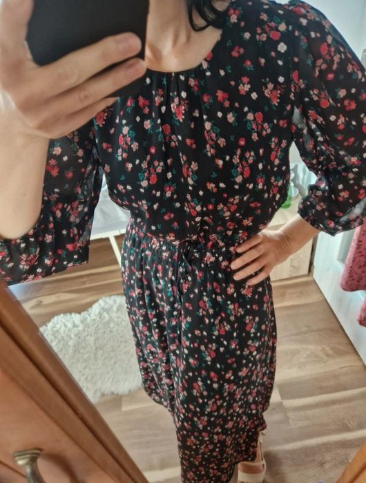 Sukienka maxi Reserved r.S Czarna w kwiaty
