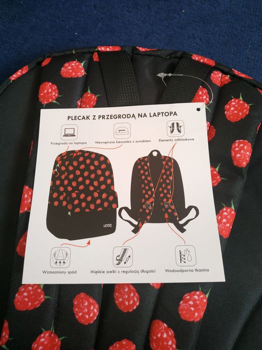 Plecak z przegrodą na laptopa Loozz Maliny Raspberries nowy