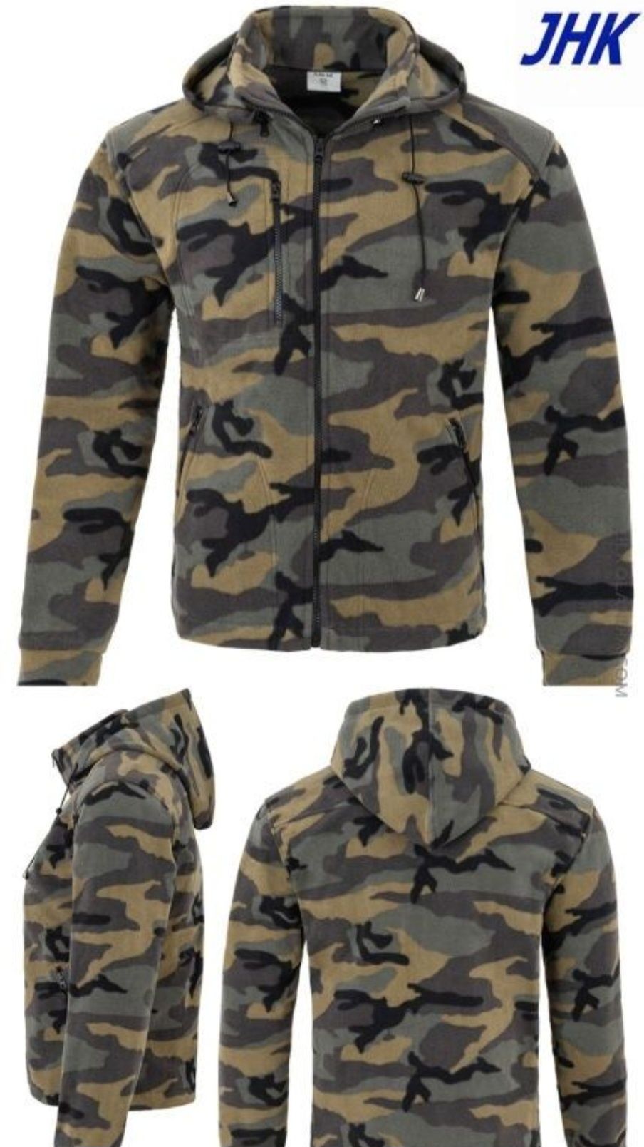 Bluza polarowa męska Moro Camouflage z kapturem wojskowa myśliwy
