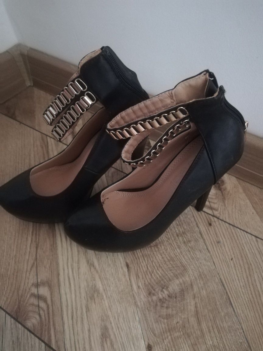 Ideal Shoe Skórzane Szpilki Obcas Koturna Roz 37