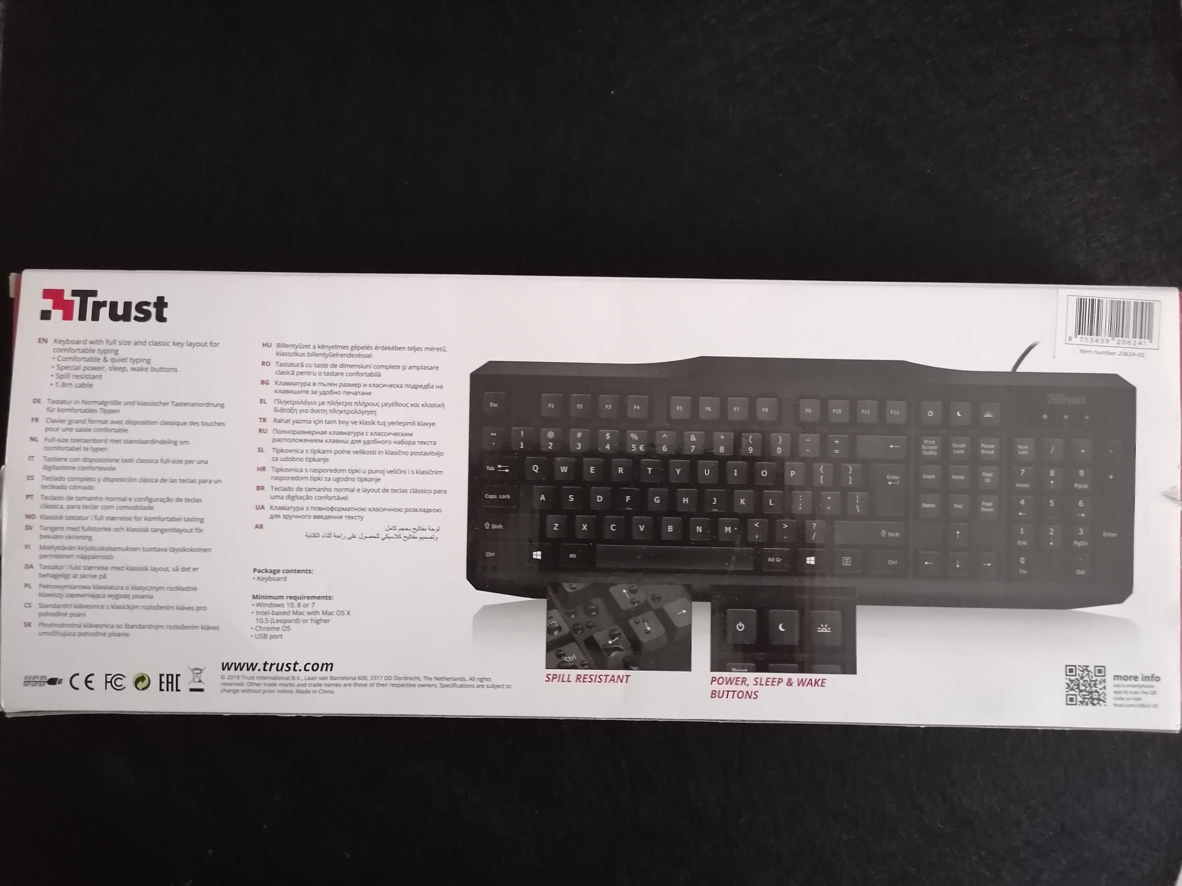 Teclado TRUST com fio [Novo - protecção contra derramamento líquidos]