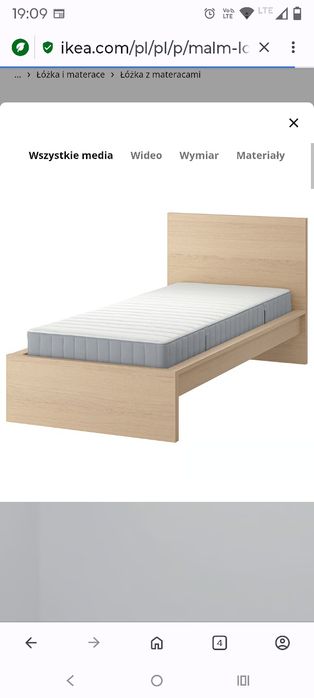 Łóżko IKEA Malm+materac + drabinka okleina dębowa