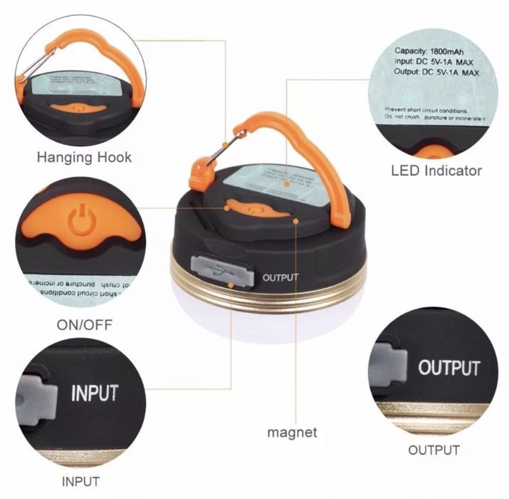 Кемпінговий ліхтар з магнітом та функцією Powerbank