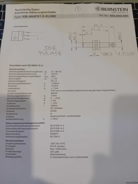 Sensor indutivo 8mm 24 vdc pnp Bernstein