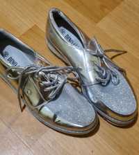 Туфли мокасины серебро