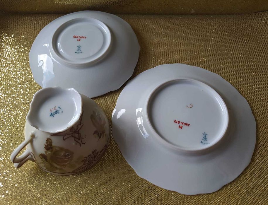 Przepiękna filiżanka trio Ohme Szczawienko Old Ivory, antyk, secesja