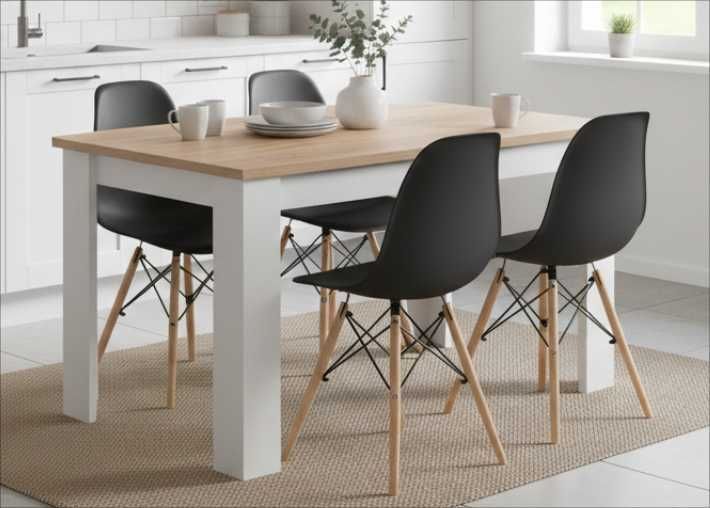 NOWY Stół z Krzesłami Drewniany do Kuchni Salonu Jadalni Biały Sonoma