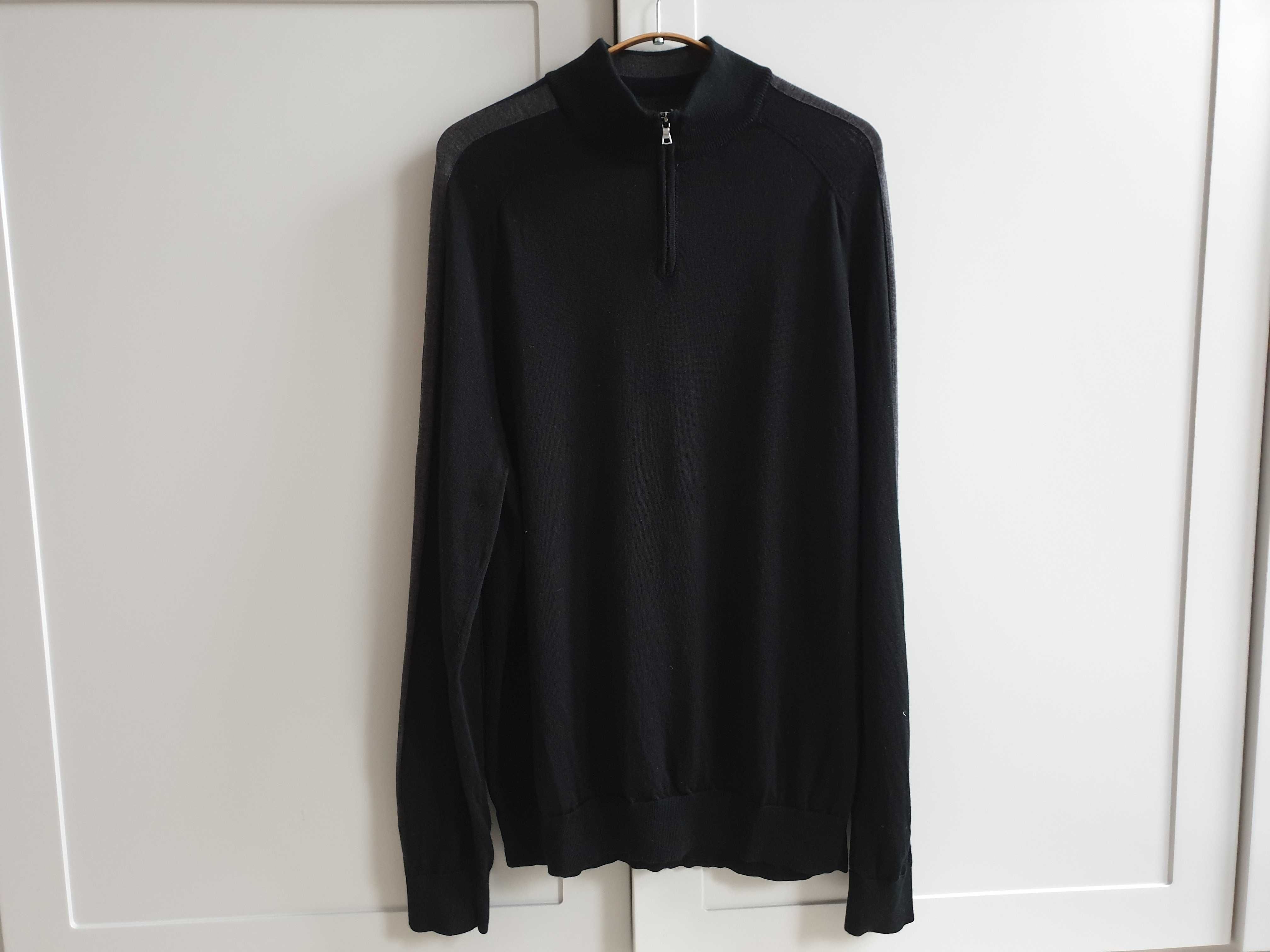 Czarny sweter wełniany męski golf półgolf M&S XL 100% wełna merino