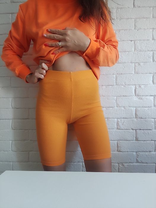 Nowe Spodenki Szorty Kolarki Pomarańczowe XS Prążkowane Selfieroom
