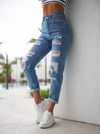 Monki  spodnie jeansy z przetarciami 38