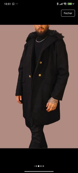 Sobretudo Preto com Gola de Pêlo L Novo
