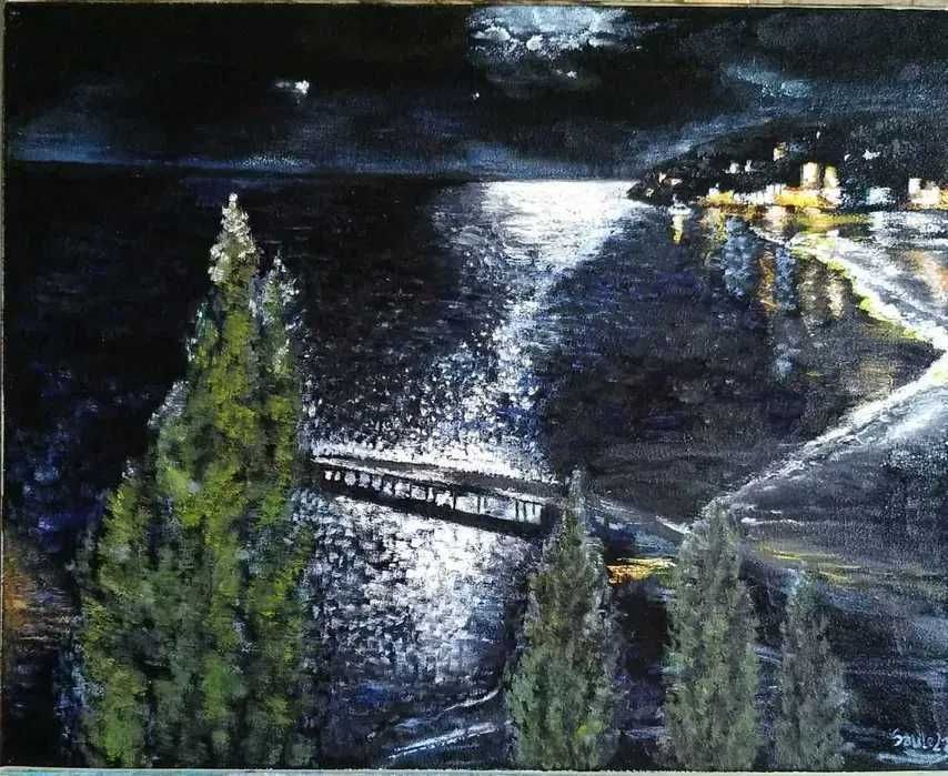 Картина маслом Ночь Луна Море Интерьер