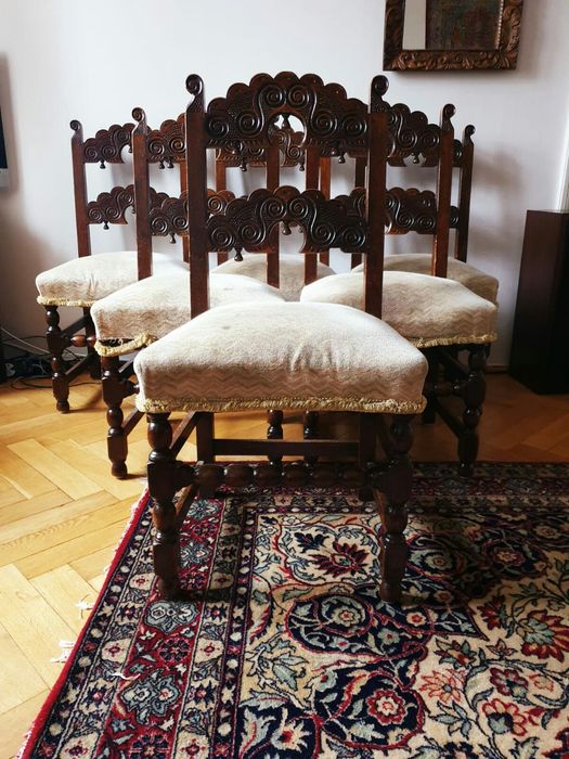 Komplet 6 stylowych krzeseł z litego drewna