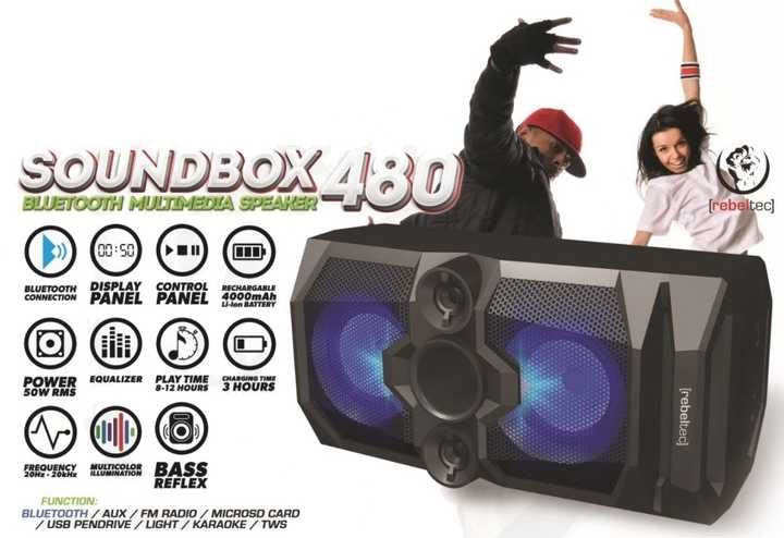 Акумуляторна колонка Rebeltec SoundBox 480 Bluetooth Stereo 50W