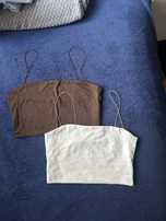 Komplet biały i brązowy crop top Shein S