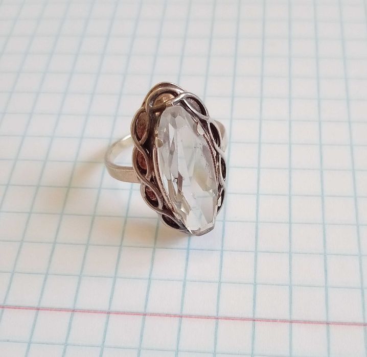 Вінтажне Кольцо Срібло 875 проби, зірочка. Прозорий камінь. СССР