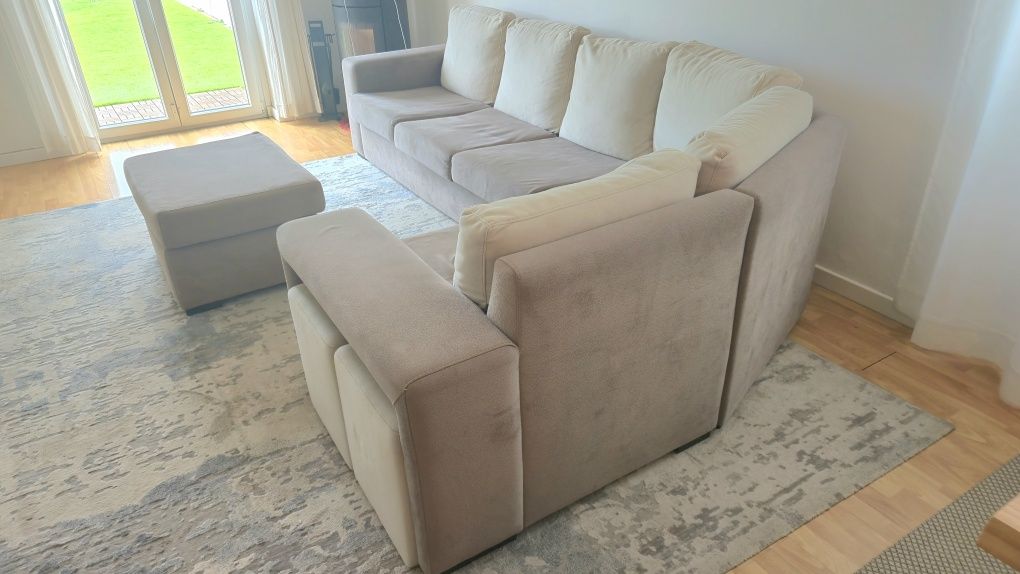 Sofá de Canto c/chaise + 2 bancos