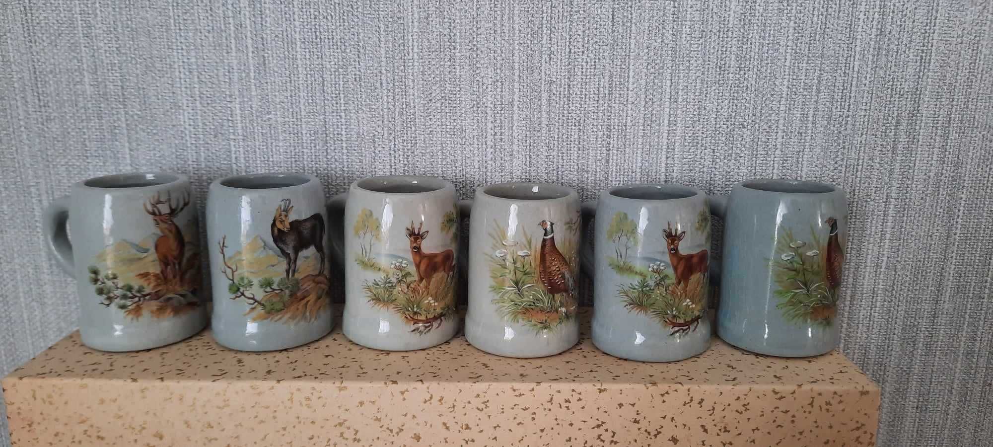 Zestaw ceramicznych mini kufli Motyw myśliwski Vintage 6 sztuk