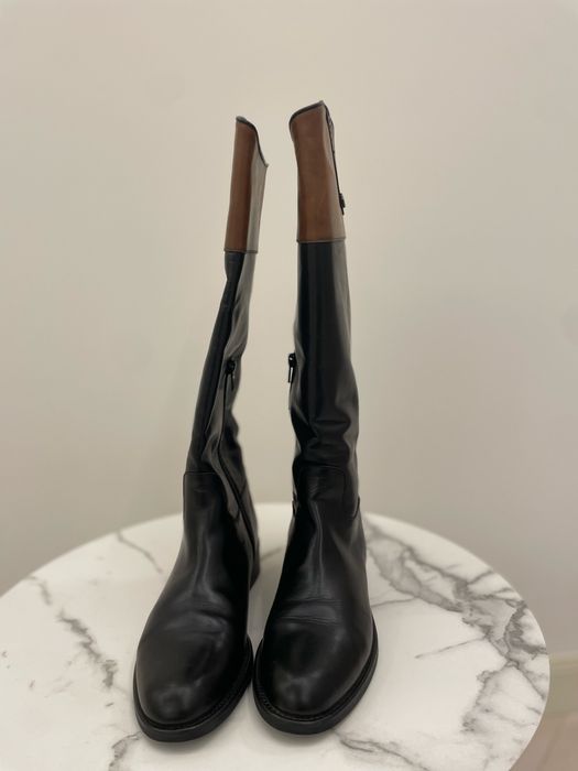 Жіночі високі шкіряні ботильйони, чорний коричневий колір, розмір 38