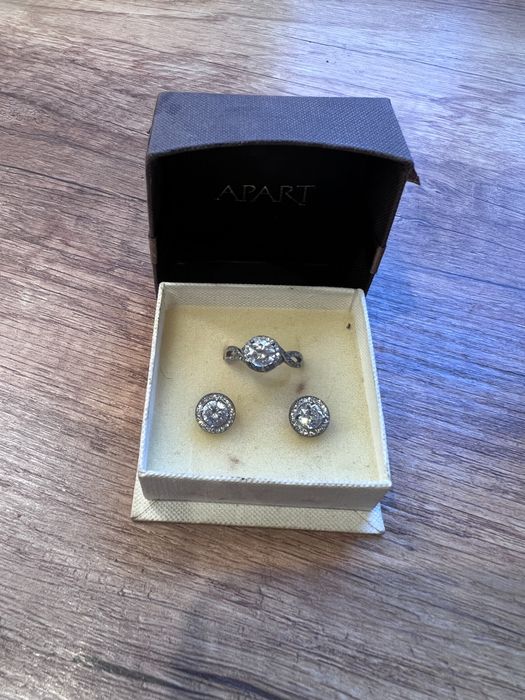 Zestaw biżuteria kolczyki pierścionek srebro 925