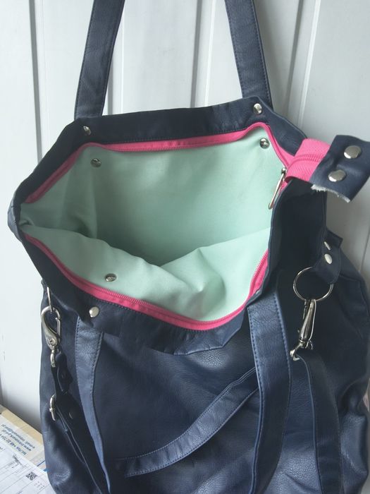 Granatowa torba a4 shopper na ramię handmade mana mana