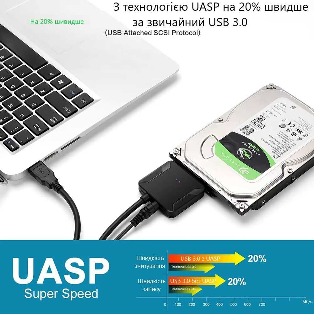 Перехідник SATA на USB для HDD та SSD. Кабель для підключення SATA