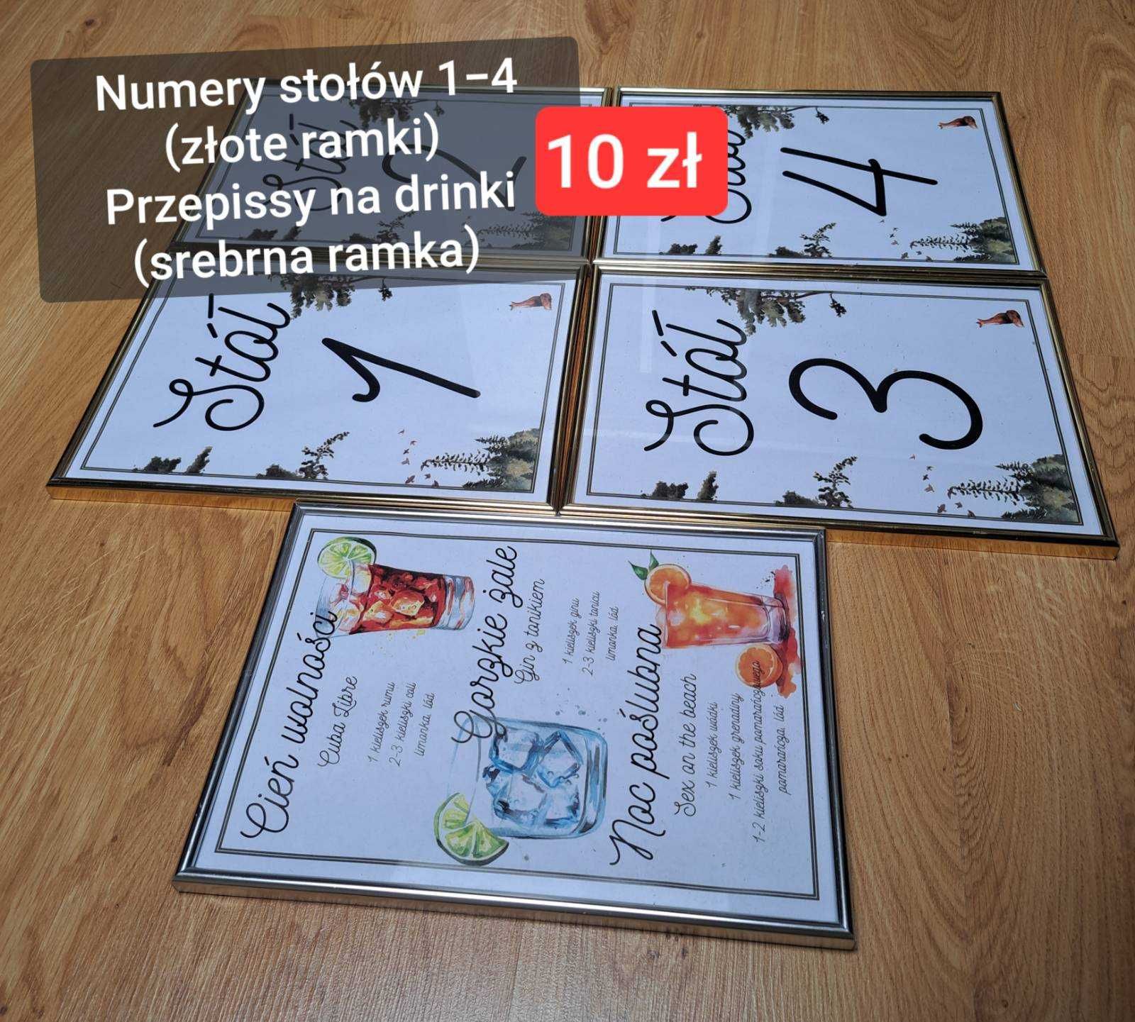 A4 Numery stołów 1-4 oraz przepisy na drinki