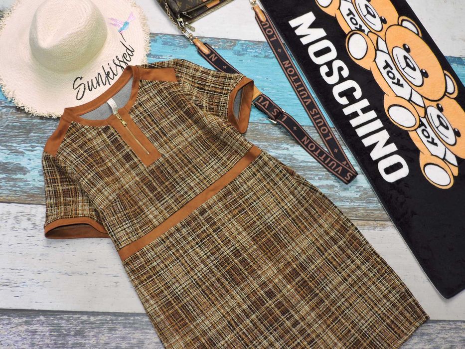 Body Flirt Sukienka krateczka brąz wstawki zamsz 38/40