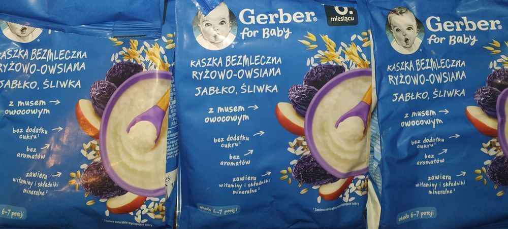 Kaszka bezmleczna gerber bez mleka jabłko śliwka 11 sztuk