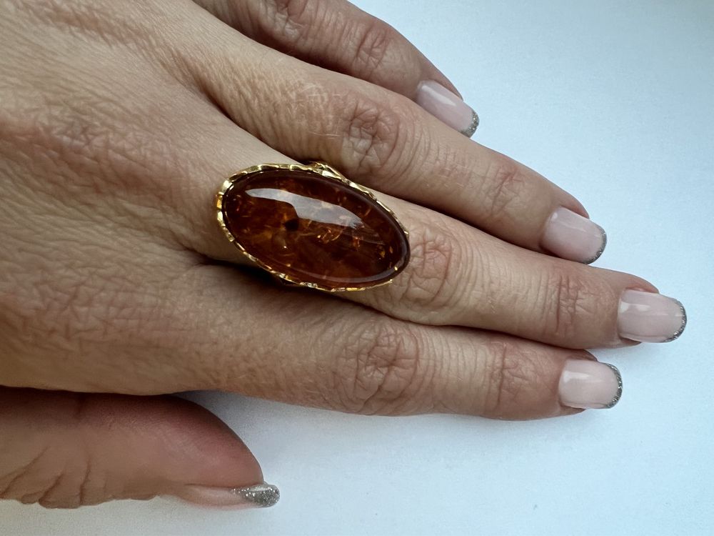 Кольцо из серебра позолоченное кольцо с Янтарем 925 проба