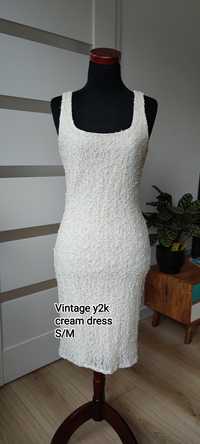 Piękna kremowa sukienka vintage y2k S/M elastyczna dopasowana