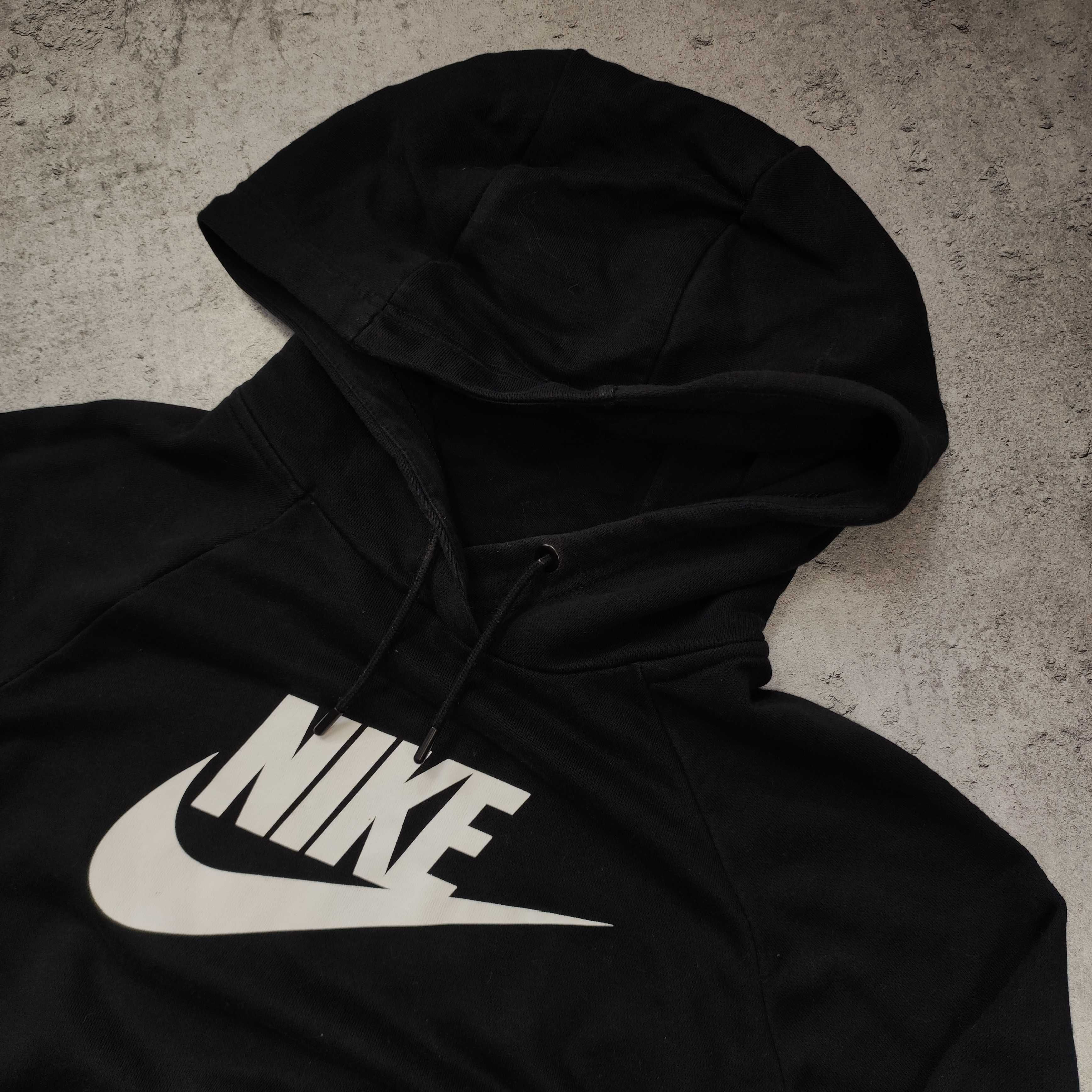 DAMSKA Bluza z Kapturem Bawełna Hoodie Duże Logo Nike Czarna Biał Logo