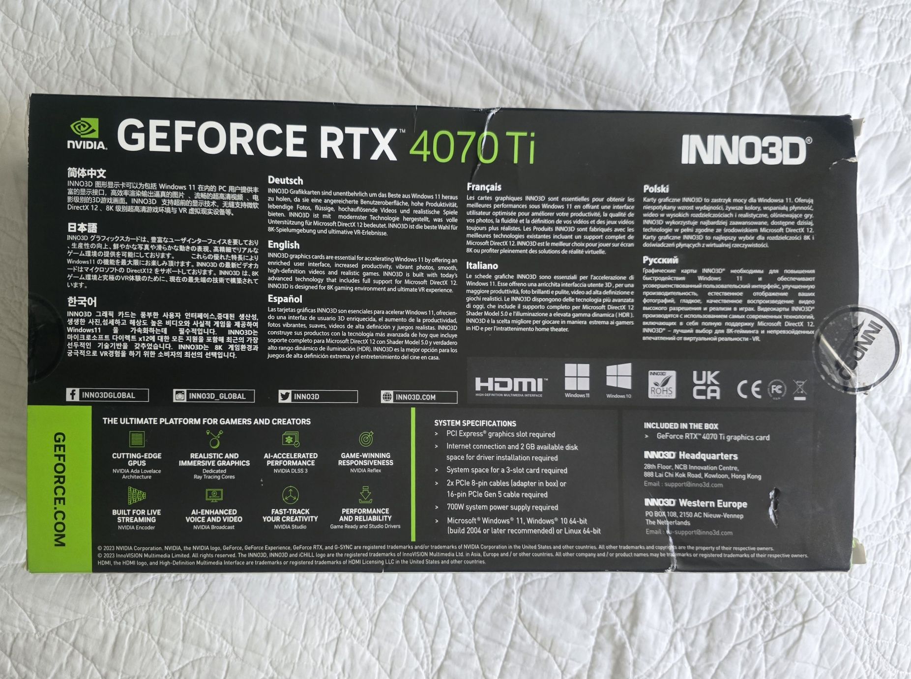 Karta graficzna NVIDIA GeForce RTX 4070Ti INNO3D X3 12GB 8K