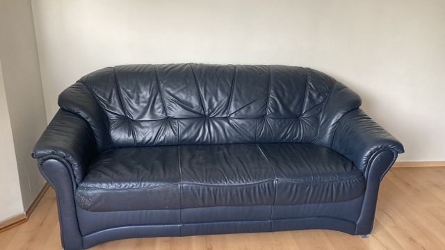 Granatowa sofa/kanapa skórzana