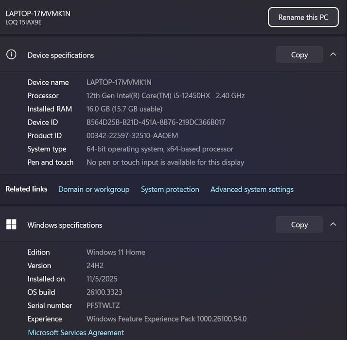Lenovo LOQ E 15  i5 12450HX /16 Ram/ 512/ 3050/ FHD IPS