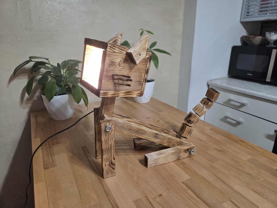 Lampka drewniana - kot/ Handmade loft /industrial