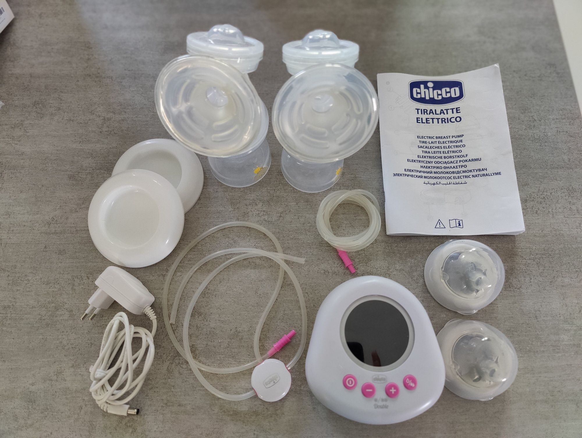 Bomba tira-leite dupla (breast pump) Chicco + flange inserts + nipple