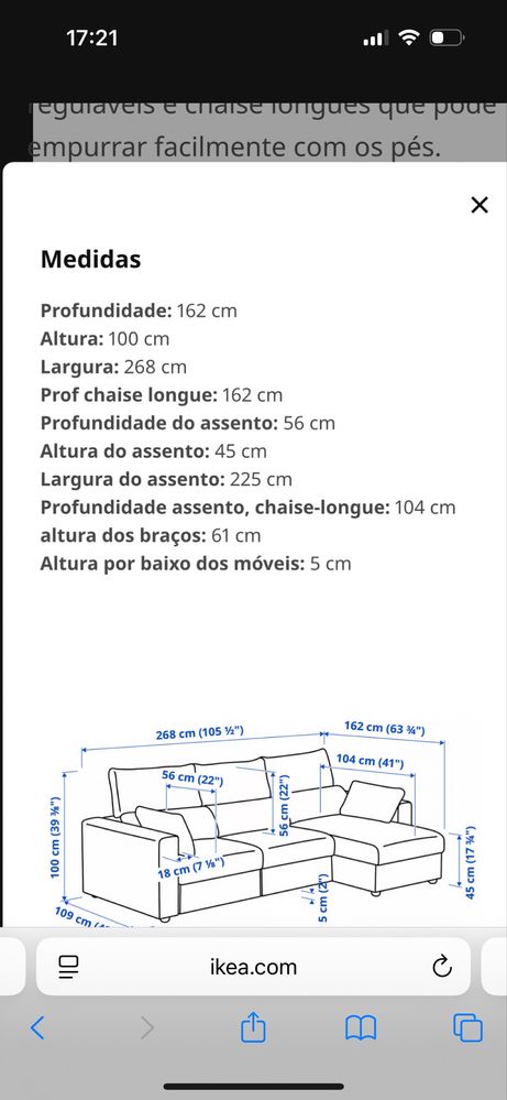 Sofá cama com chaise longue