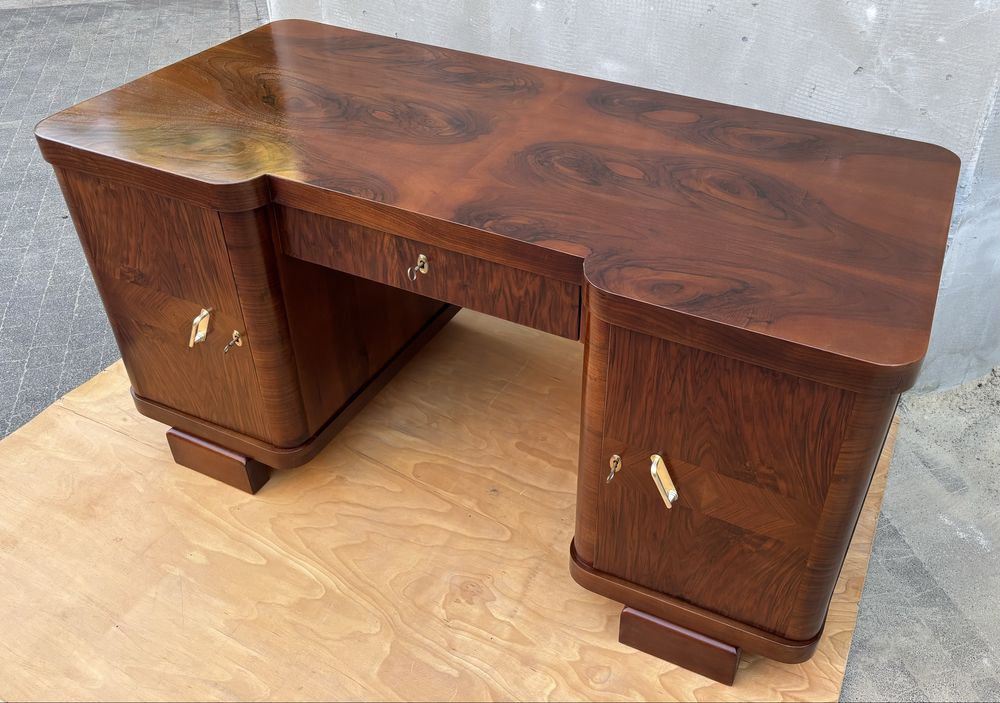 Biurko Orzech 160 Art Deco Dwustronne Zgrabne Antyczne Po Renowacji