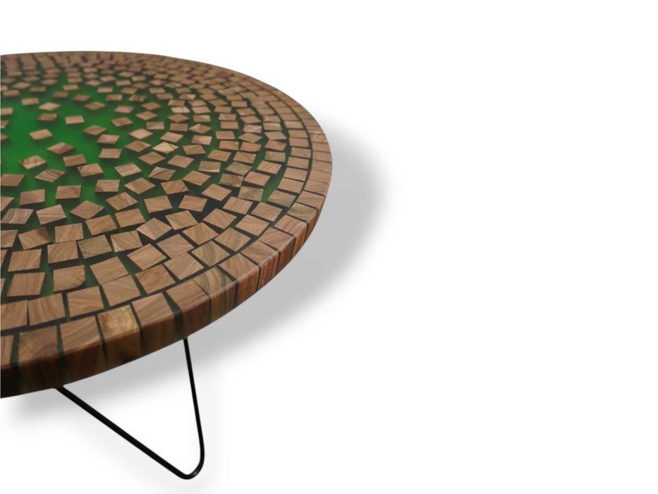 Stolik kawowy "Bricks" 60cm | dąb | dębowy okrągły | żywica zielona