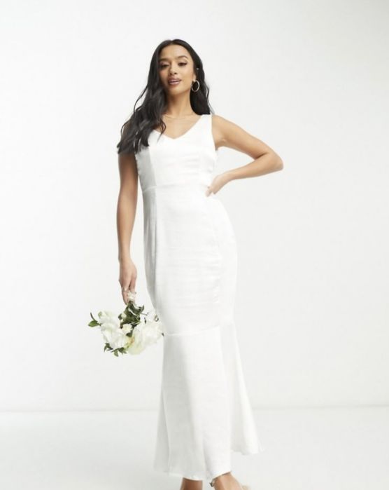 OKAZJA długa biała sukienka satynowa ślubna wieczorowa maxi 40 l 42 xl