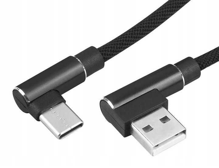 Solidny Kabel USB typ C 2A  Kątowy oplot 1m czarny * Video-Play