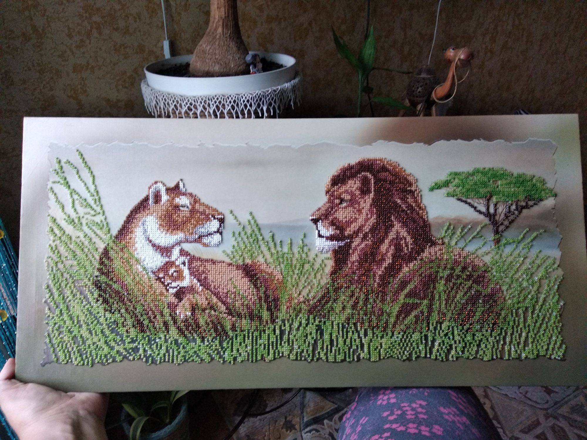 Картина бисером Семья африканских львов