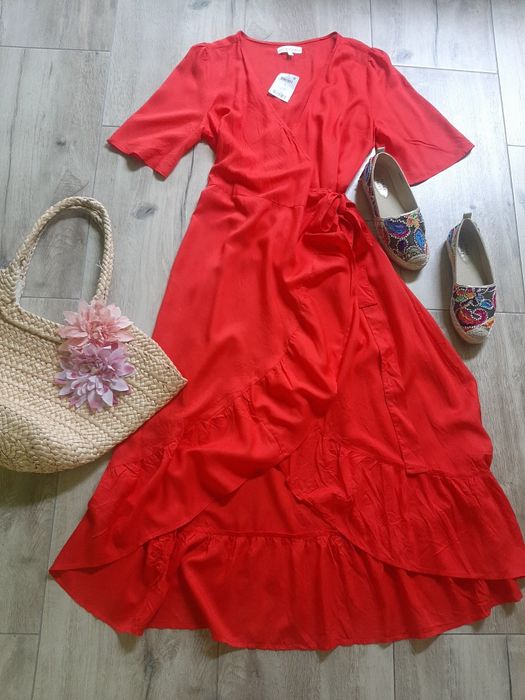 Plażowa- letnia sukienka flamenco,NEXT,rozm..14, nowa z metką,wiskoza